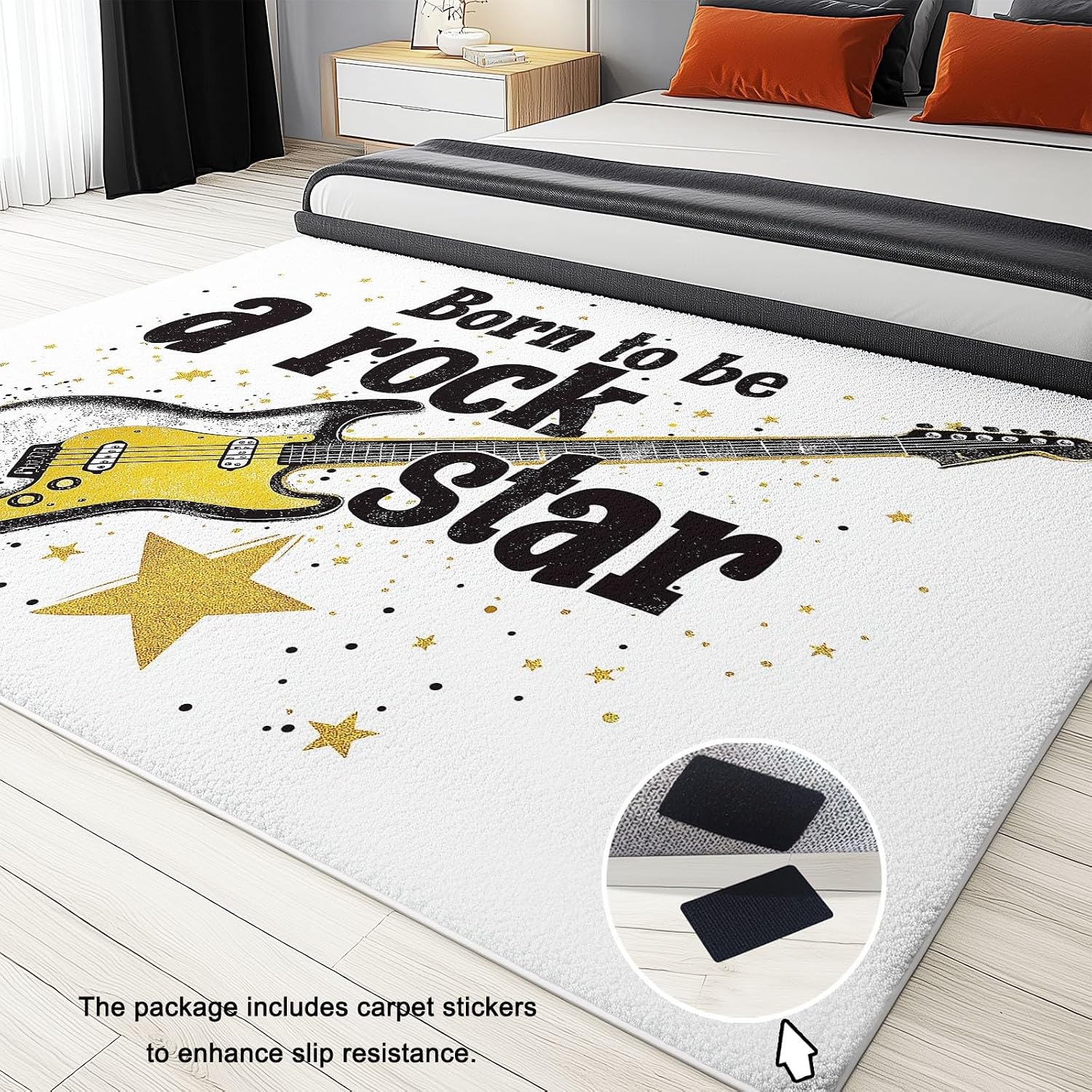 Machine Washable Area Rug 6x8 ft for Dining Room, Bedroom, and Living Room, Guitar Rock Instrument Stain and Water-Resistant Non-Slip Rug, Pet and Kid Friendly