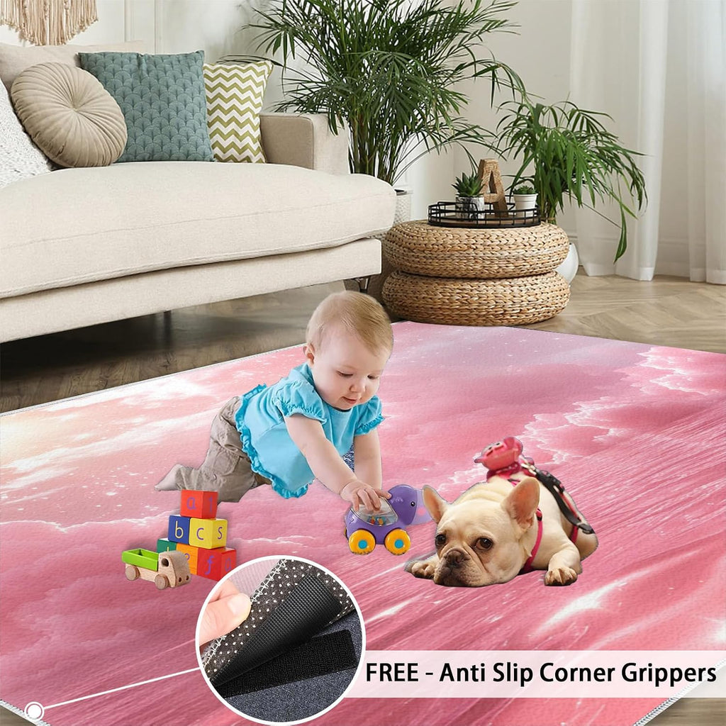 Clouds Rugs for Living Room 6x8 Rug, Pink Clouds Area Rug, Dreamlike Sky Rugs, Large Machine Washable Rug, Non-Slip Floor Carpet for Bedroom Kids Room Home Decor