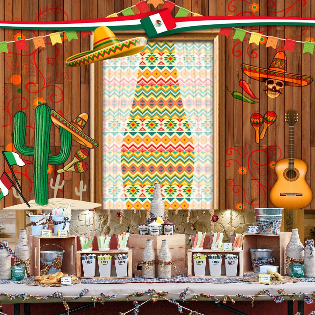 20x10ft Mexico Fiesta Photography Backdrop Wooden Mexico Cactus Guitar Flags Photography Background Cinco de Mayo Party Mexico Theme Bday Festival Banner Supplies for Kid Adults Video Studio