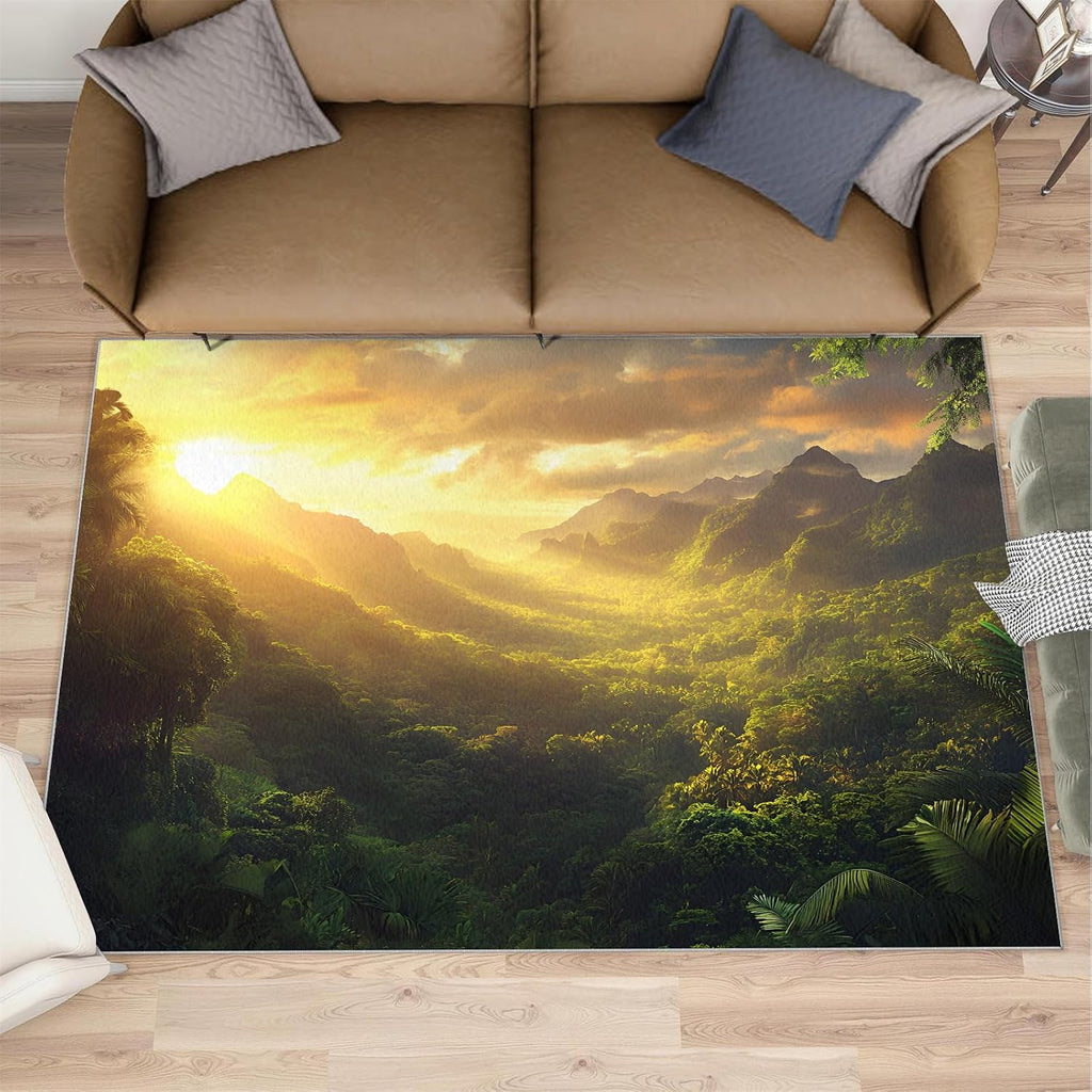 Forest Rug 6x8, Scenery Rugs for Living Room, Forest Area Rug, Non Slip Washable Rugs for Bedroom Kitchen Dining Room Decor Carpet