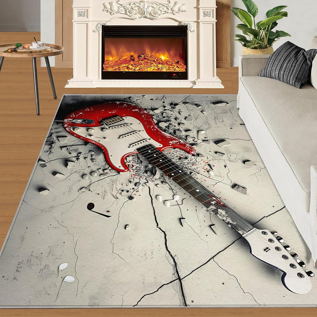 Guitar Area Rug - Cool Guitar Rugs for Bedroom - Music Lover Living Room Rug, Indoor Machine Washable Carpet for Music Studio Band Entertainment Room 6x8ft