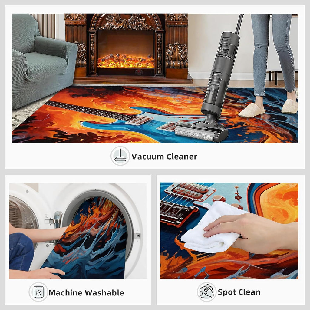 Guitar Area Rug - Musical Instrument Guitar Home Decor Rug - Music Bedroom Rugs, Indoor Non Slip Carpet for Music Classroom Studio Band 6x8ft