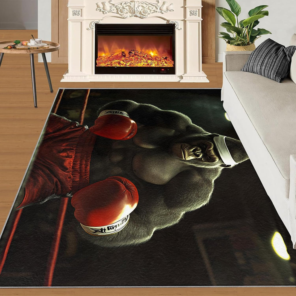 Gorilla Area Rug 6x8 - Boxing Gorilla Large Rugs for Living Room, Boxing Gym Carpet Area Rug for Girls Bedroom Kids Room Basement Office Classroom