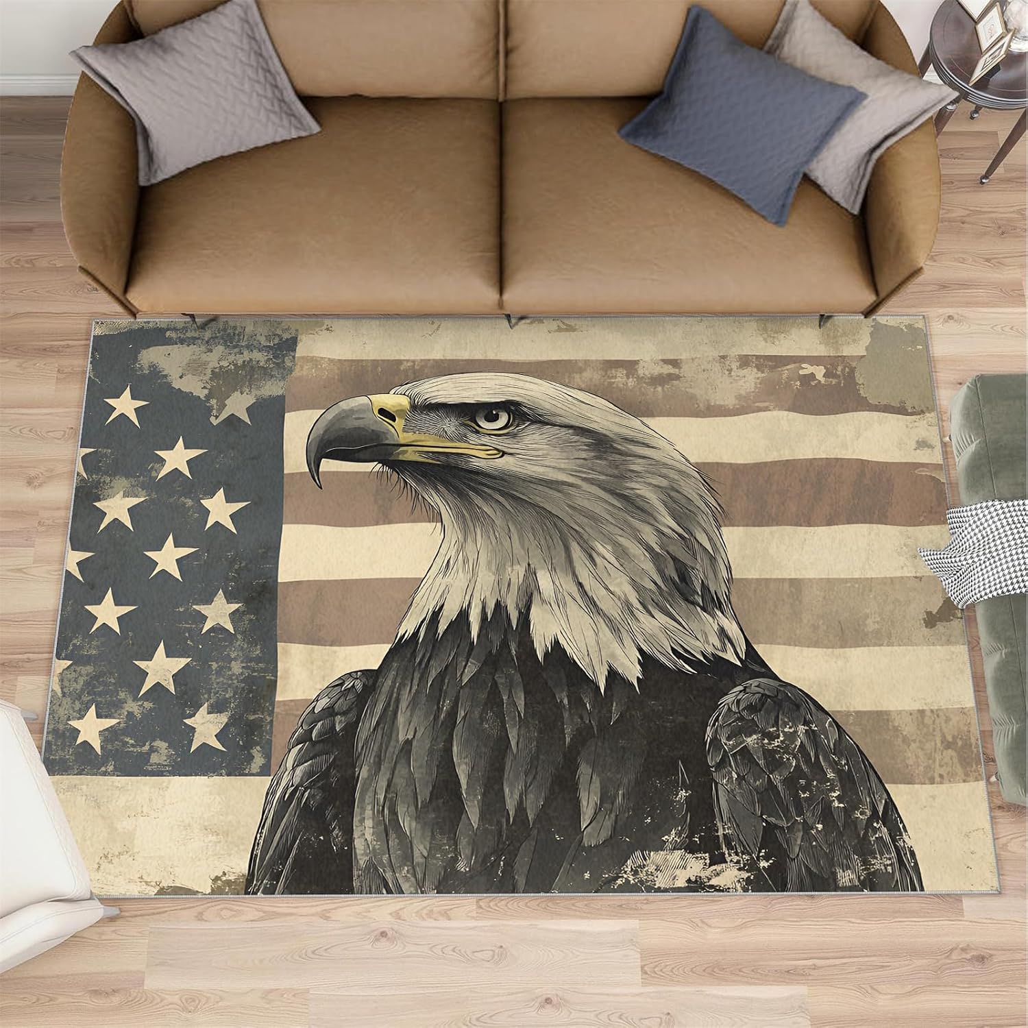 Bald Eagle Area Rug Large - 6x8 Rug, American Flag Rugs for Living Room, Retro Carpet, Patriotic Bird Washable Area Rugs for Bedroom, Bird Carpet, Bald Eagle Home Decor