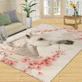 Cherry Blossom Rug for Kids Room - 6x8 Large Rug, Girls White Horse Rugs for Bedroom Western Animal Horse Area Rugs for Living Room Home Decor Washable Rug