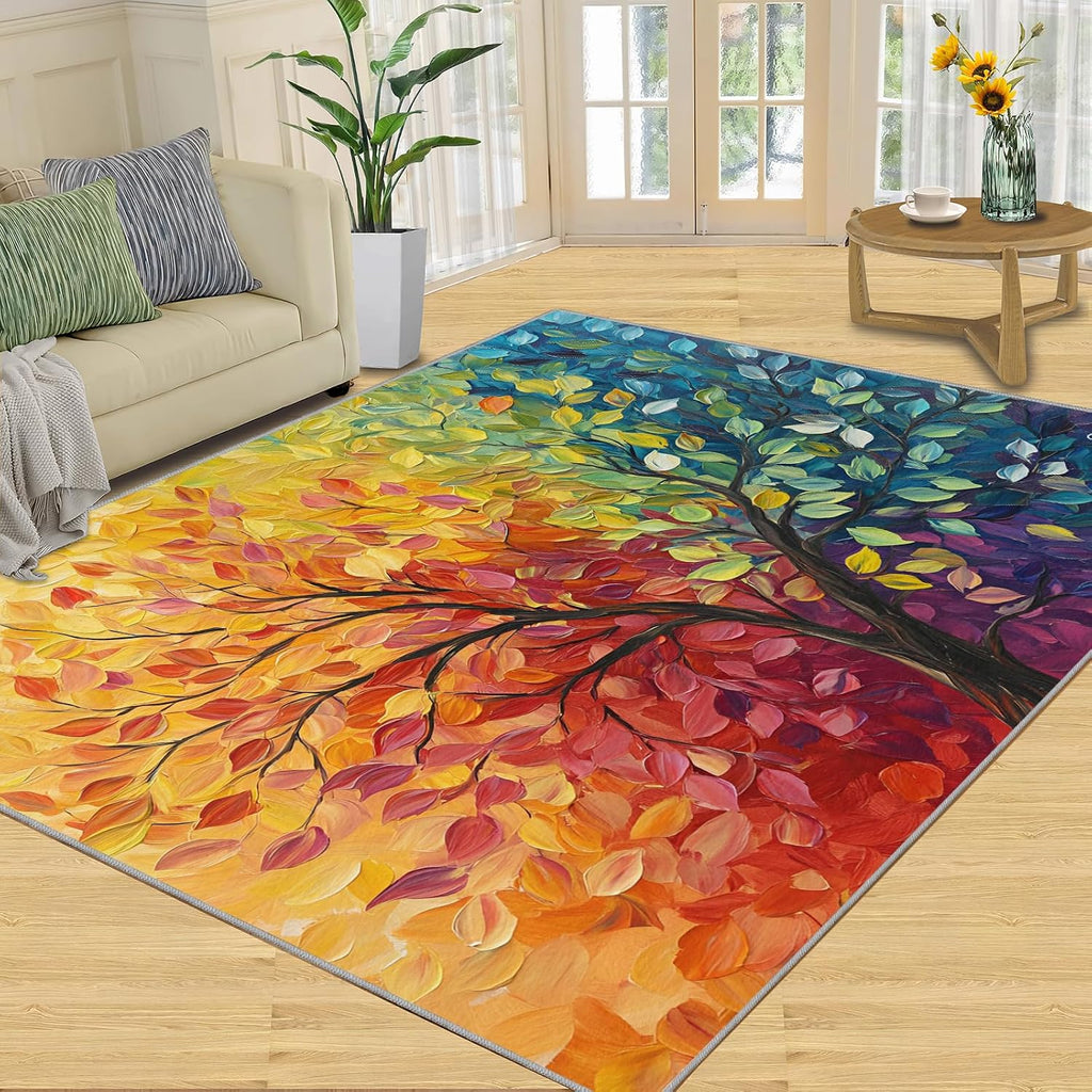 Abstract Tree Area Rug 6x8 - Tree of Life Large Rugs for Living Room, Abstract Art Carpet Area Rug for Girls Bedroom Kids Room Basement Office Classroom