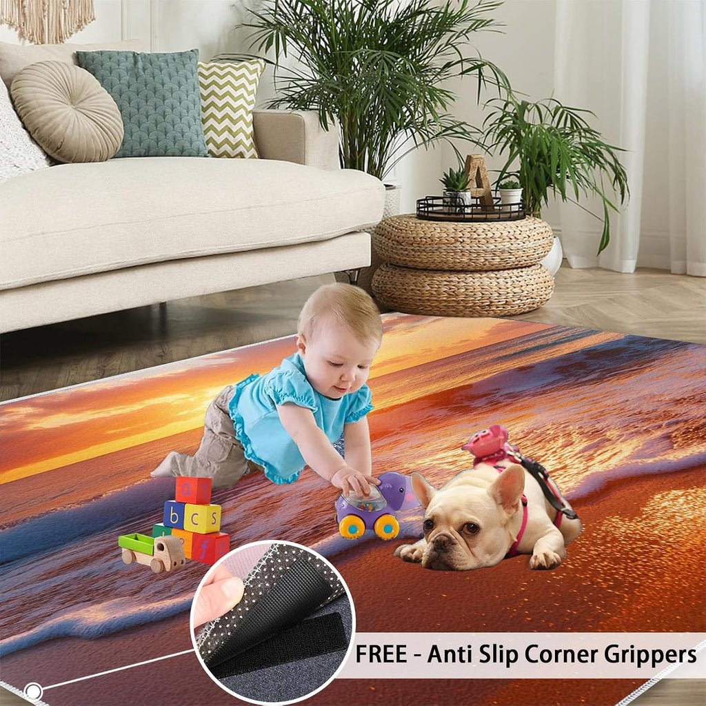 Beach Rug 6x8, Natural Scenery Rugs for Bedroom, Sunset Rugs for Living Room, Non Slip Area Rug, Housewarming Gifts & Indoor Floor Mats