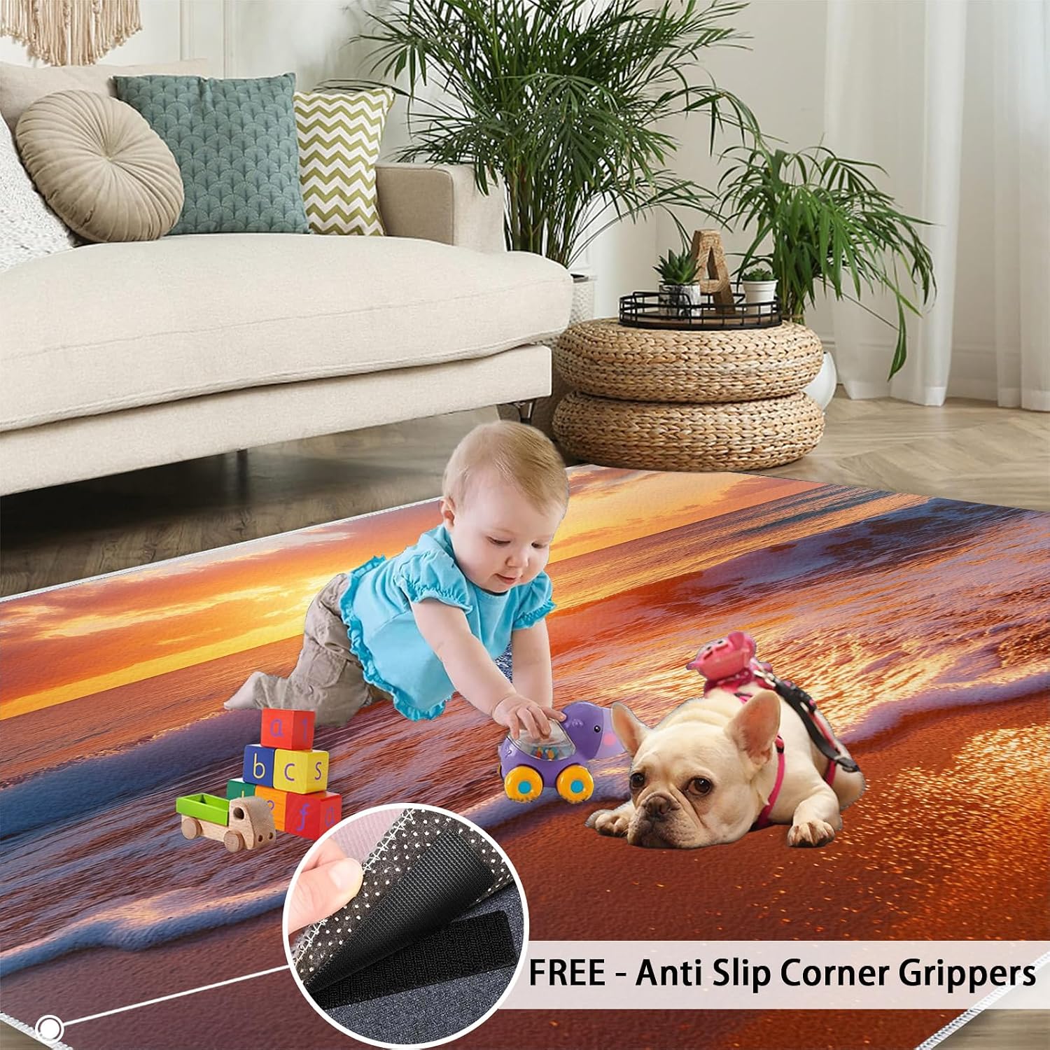 Beach Rug 6x8, Natural Scenery Rugs for Bedroom, Sunset Rugs for Living Room, Non Slip Area Rug, Housewarming Gifts & Indoor Floor Mats