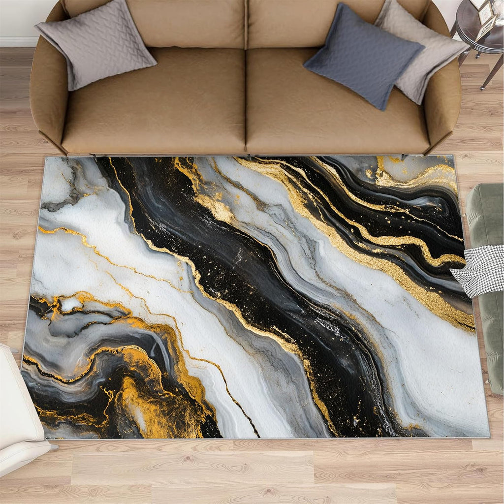 Marble Area Rug 6x8 - Black White Marble Large Rugs for Living Room, Abstract Luxury Carpet Area Rug for Girls Bedroom Kids Room Basement Office Classroom