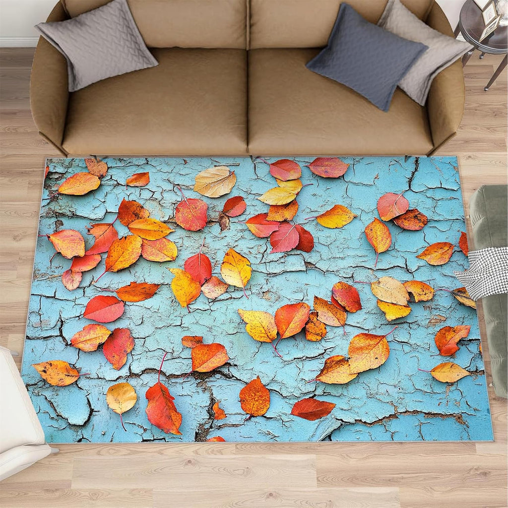 6x8 Autumn Leaves Area Rug - Cracked Wall Large Rugs for Living Room, Fallen Leaves Carpet Area Rug for Girls Bedroom Kids Room Basement Office Classroom