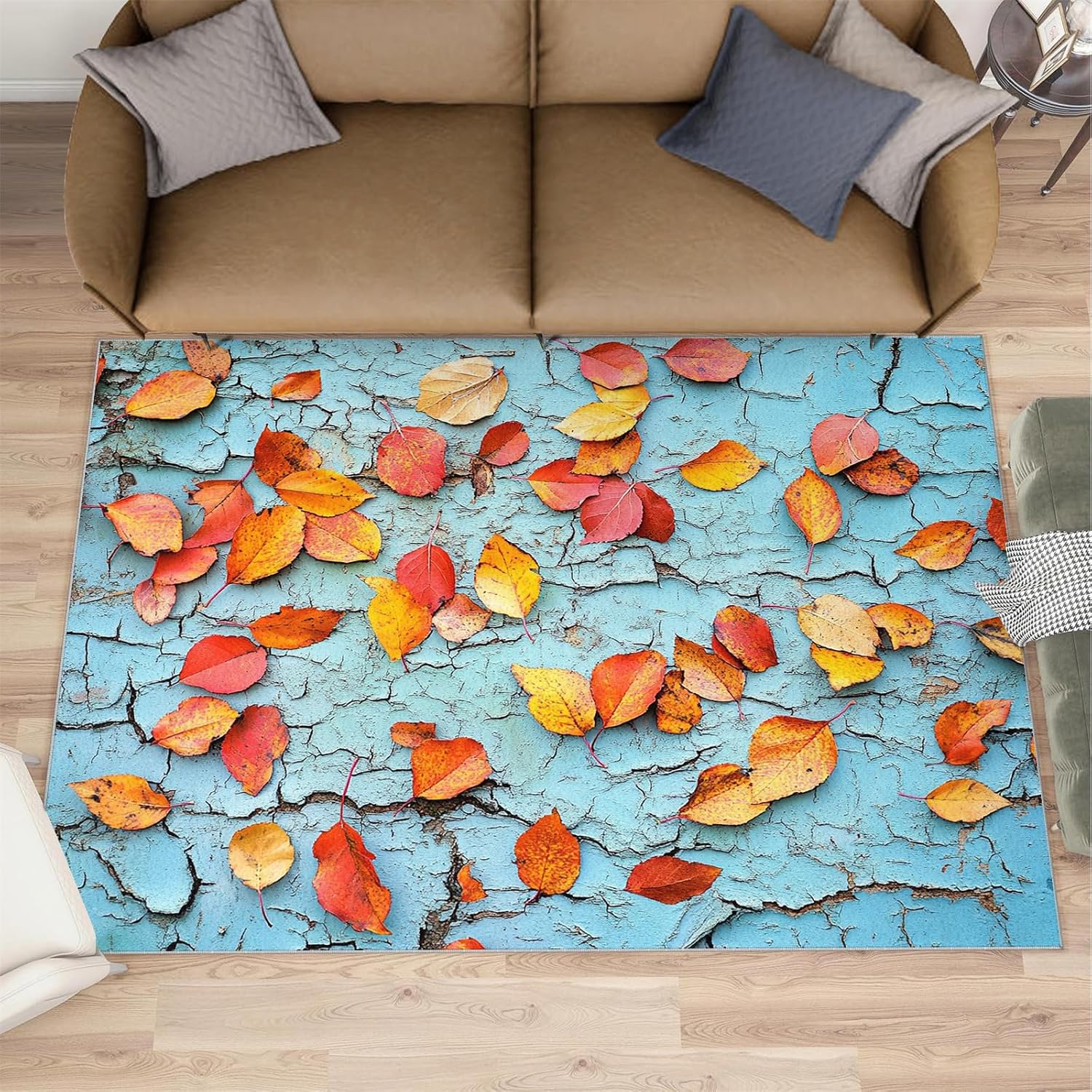 6x8 Autumn Leaves Area Rug - Cracked Wall Large Rugs for Living Room, Fallen Leaves Carpet Area Rug for Girls Bedroom Kids Room Basement Office Classroom