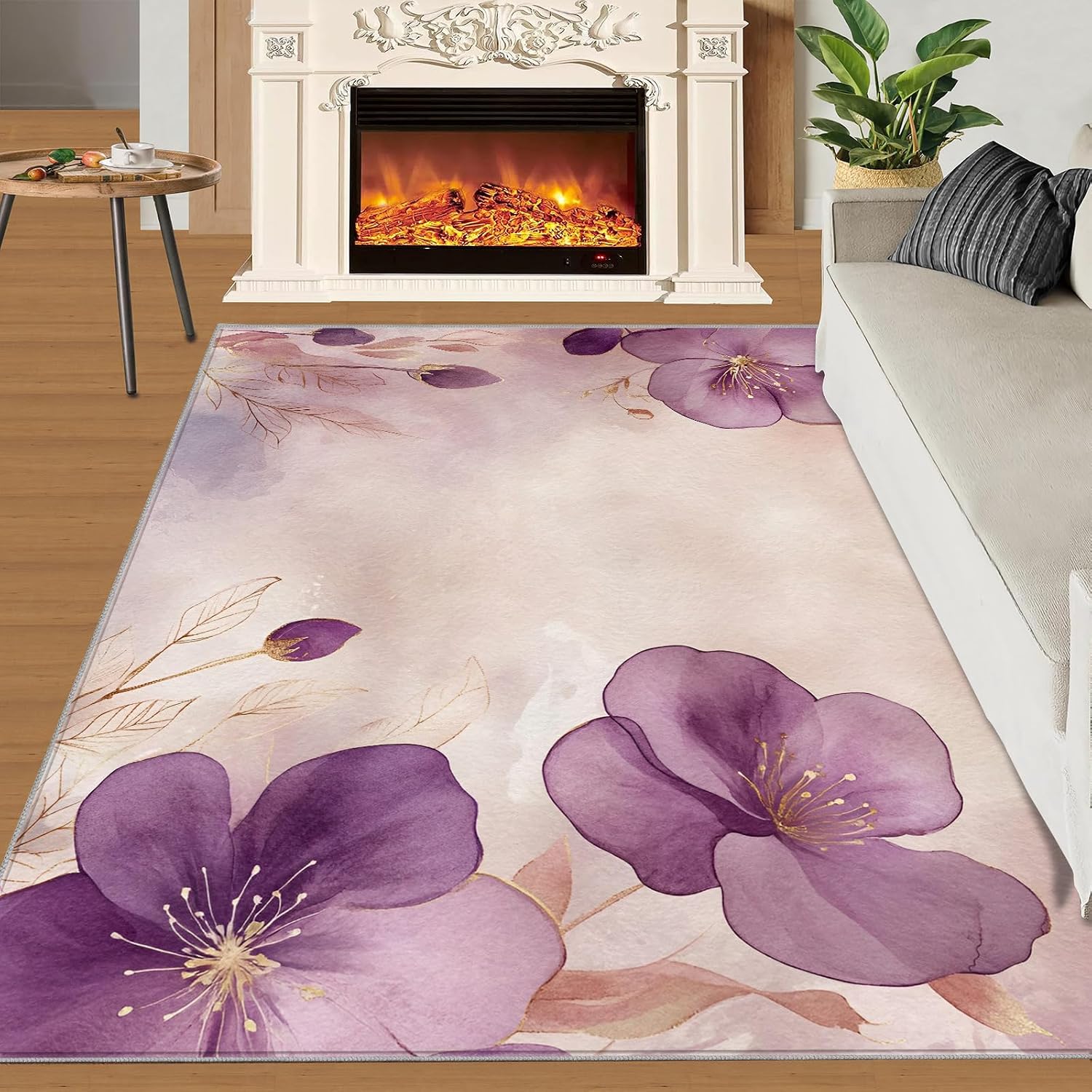 6x8 Flowers Area Rug - Blossoms Large Rugs for Living Room, Romantic Florals Carpet Area Rug for Girls Bedroom Kids Room Basement Office Classroom