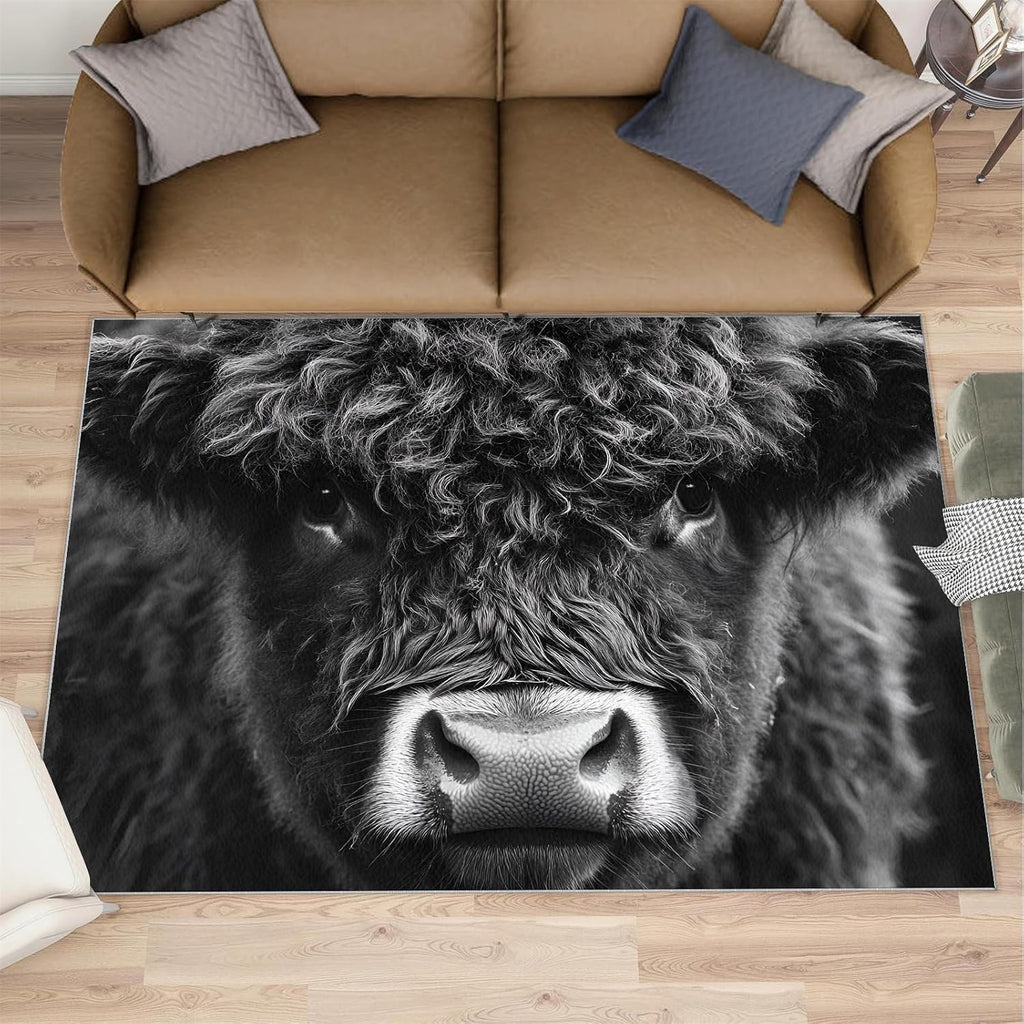 Highland Cow Rug Large - 6x8 Rug, Western Area Rugs for Living Room, Animal Rugs for Bedroom, Farmhouse Non-Slip Mat, Highland Cow Home Decor & Gifts
