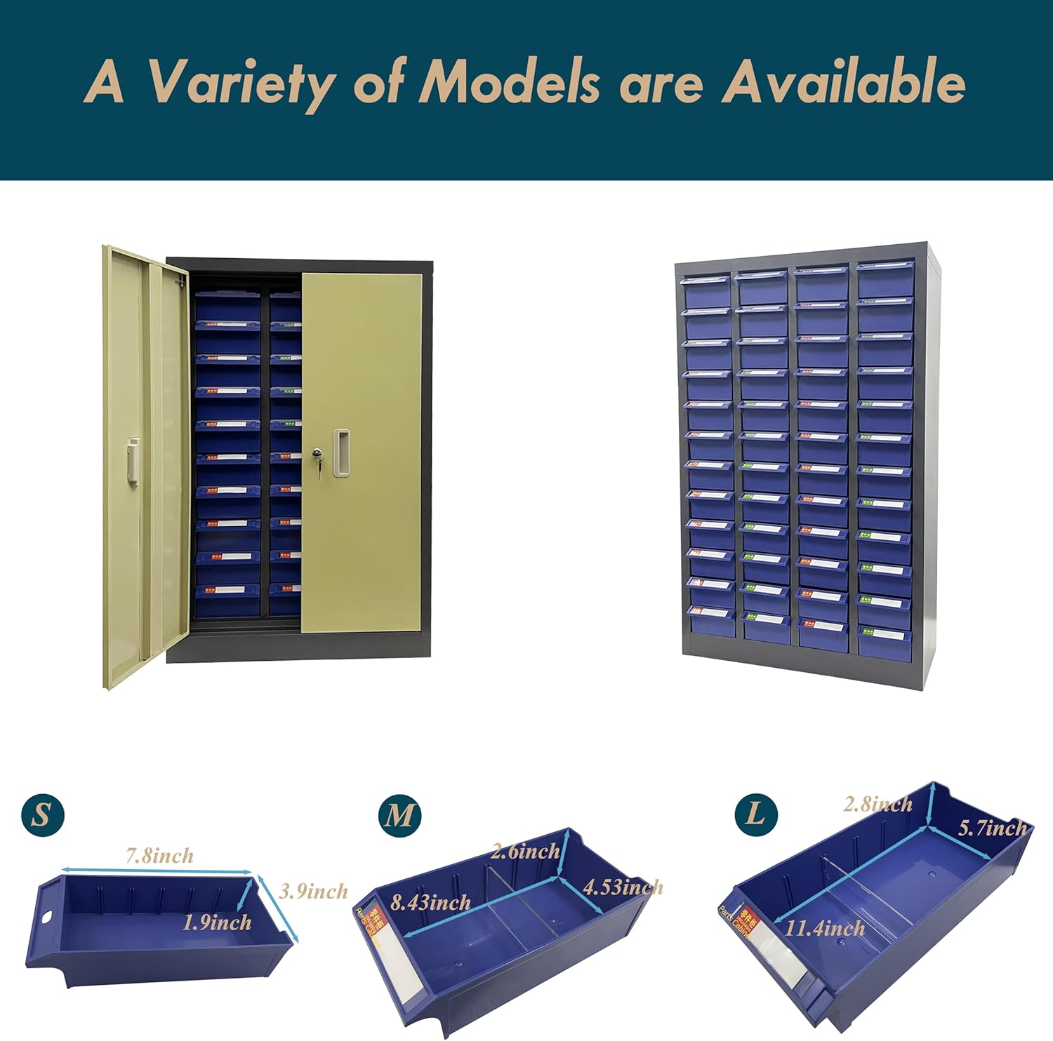 Parts Cabinet with 60 Small Drawers 7.8 * 3.9 * 1.9 inch | Screw Hardware Storage Organizer, For Bolts Nuts Legos Beads Metals Documents, Garages Factories Offices, Lockable Door