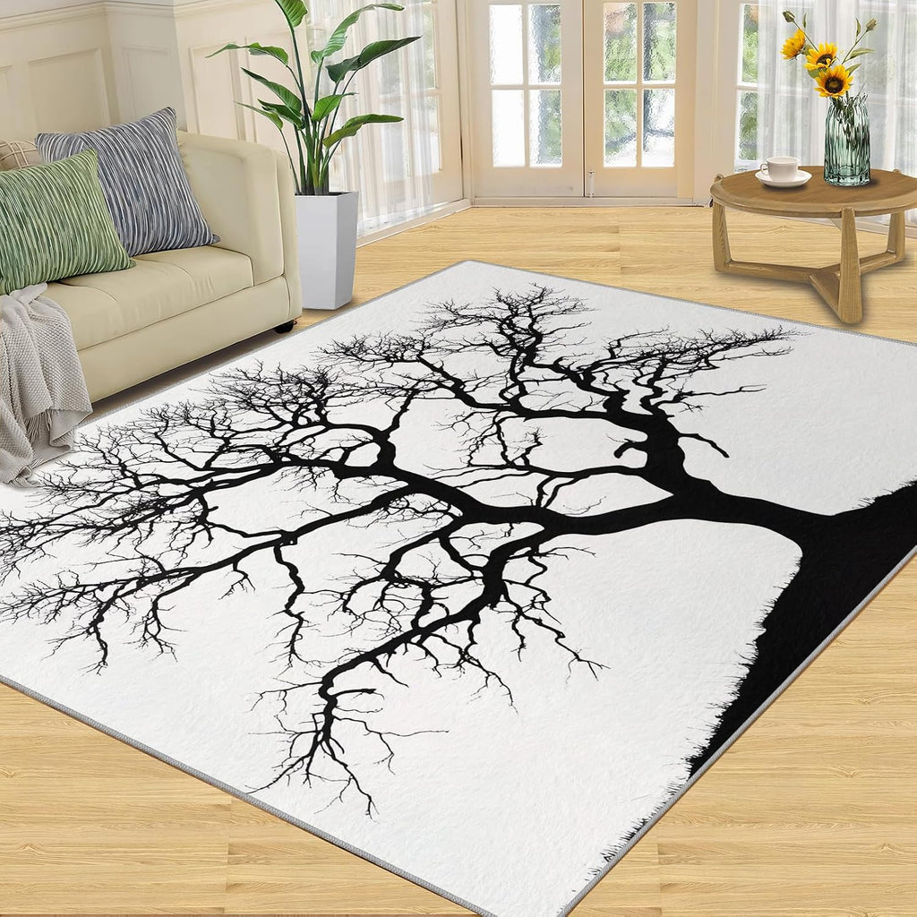 Dead Tree Rug 6x8, Branches Rugs for Bedroom, Tree Silhouette Area Rug, Home Decor Rugs for Living Room, Non-Slip Machine Washable Carpet