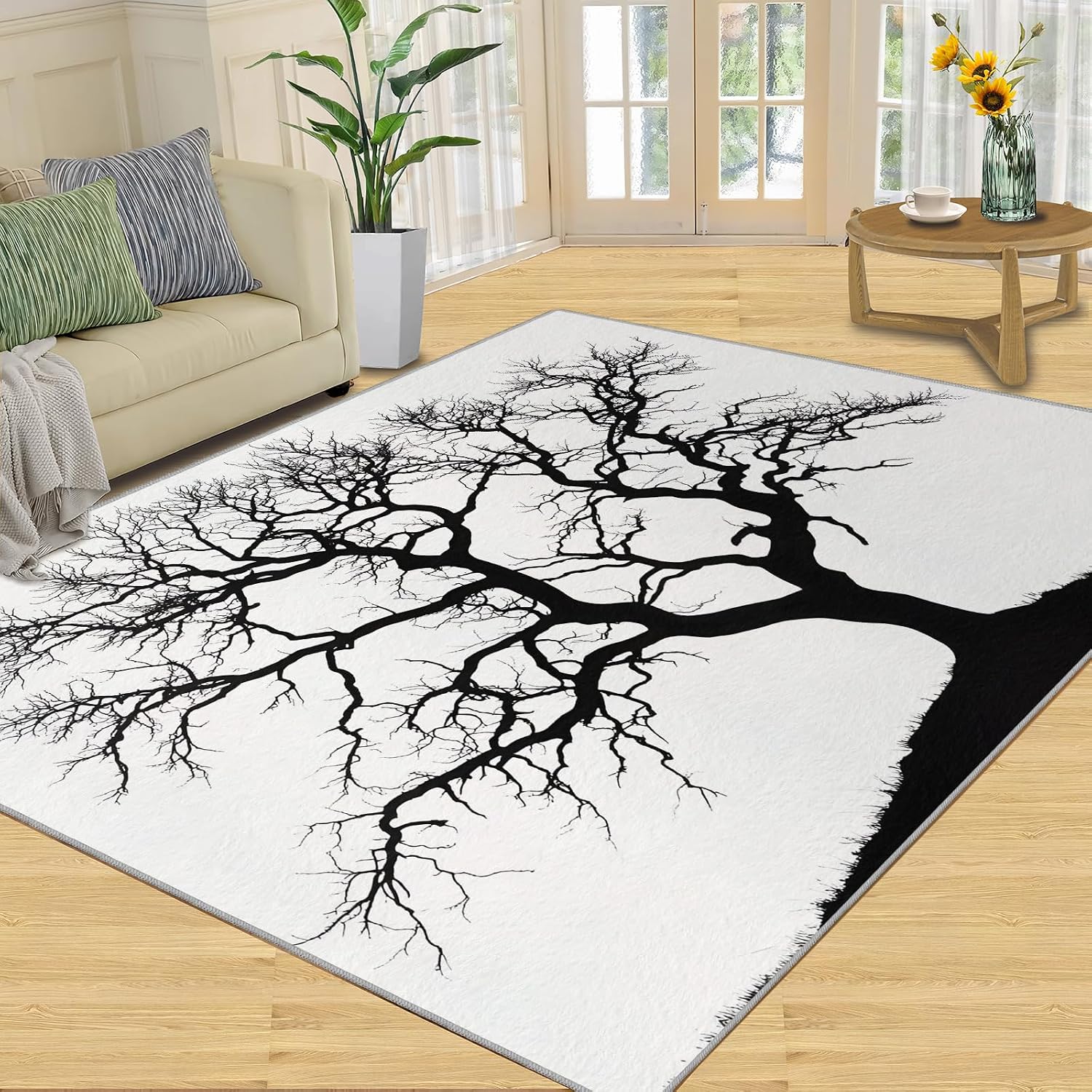 Dead Tree Rug 6x8, Branches Rugs for Bedroom, Tree Silhouette Area Rug, Home Decor Rugs for Living Room, Non-Slip Machine Washable Carpet