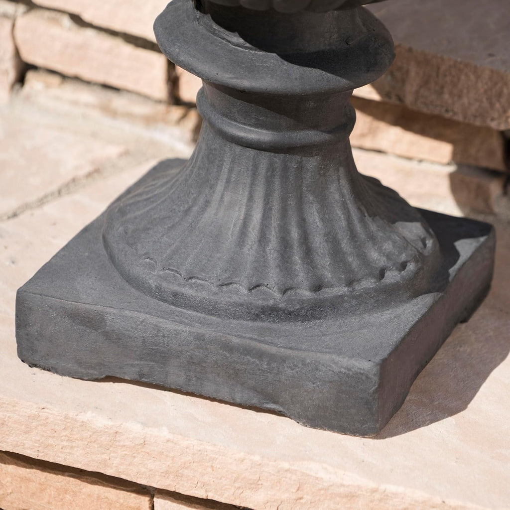 Antique Black Magnesium Oxide Urn Planter, Elegant Decorative Outdoor Garden Patio or Indoor Vase, Ready to Use, 17.3L x 17.3W x 24H Inches
