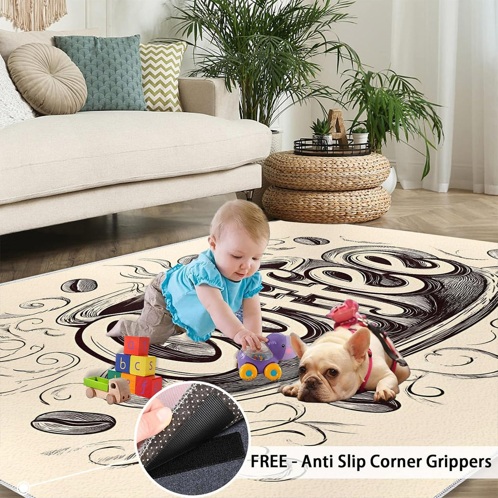Coffee Rug Large - 6x8 Rug, Cafe Area Rugs for Living Room, Vintage Rugs for Bedroom, Non-Slip Mat, Coffee Home Decor & Gifts