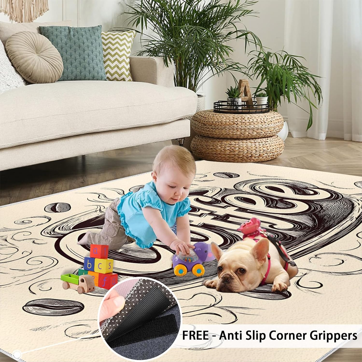 Coffee Rug Large - 6x8 Rug, Cafe Area Rugs for Living Room, Vintage Rugs for Bedroom, Non-Slip Mat, Coffee Home Decor & Gifts