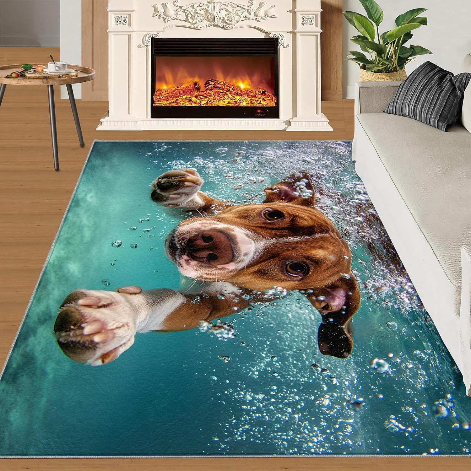 Dog Rug 6x8-6x8 Rug, Underwater Area Rugs for Living Room Bedroom, Animal Area Carpet, Puppy Washable Carpet, Dog Home Decor & Gifts