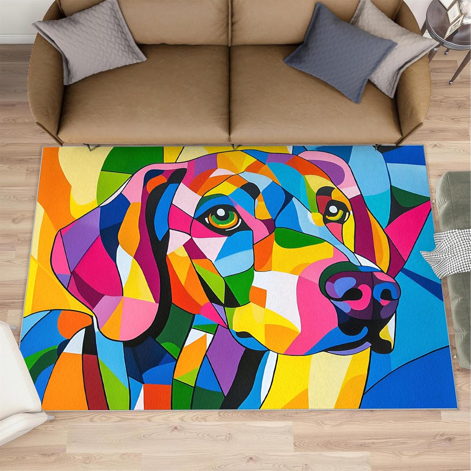 Dog Print Rugs for Bedroom, Colorful Puppy Area Rug, Animal Prints Rugs for Living Room, 6x8 Washable Rug Non Slip & Low Pile, Indoor Carpet & Home Decor