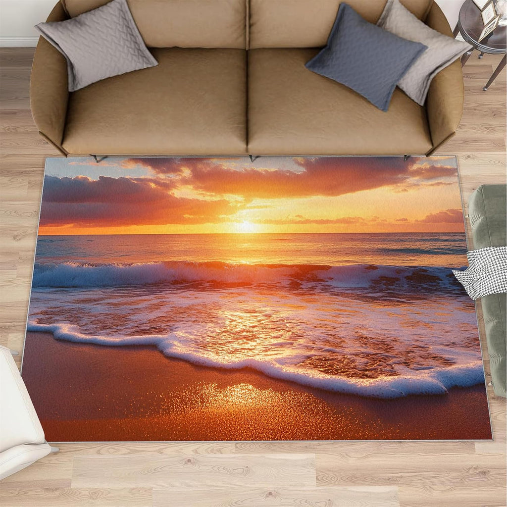 Beach Rug 5x7, Natural Scenery Rugs for Bedroom, Sunset Rugs for Living Room, Non Slip Area Rug, Housewarming Gifts & Indoor Floor Mats