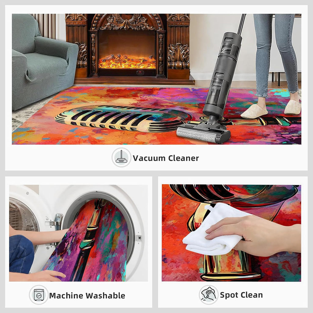 Guitar Rug & Home Decor - Graffiti Rugs for Living Room, Boys Cool Washable Rugs for Bedroom, Rock and Roll Carpet, Non Slip Indoor Guitar Area Rug & Music Room Decor 5x6 ft