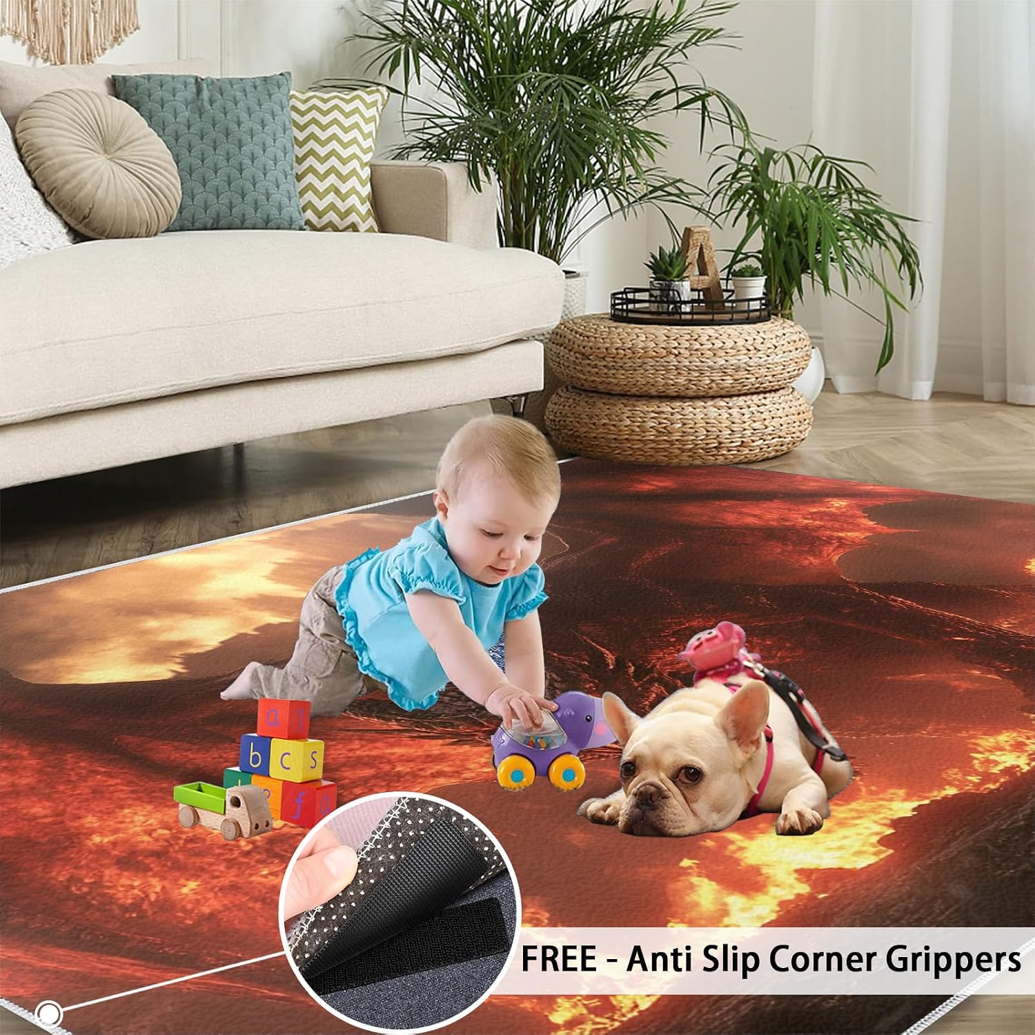Flame Dragon Area Rug, Dragon Attack Print Rugs, Machine Washable Kids Rug for Living Room Bedroom Children's Room Dormitory Decor Floor Mat 6x8
