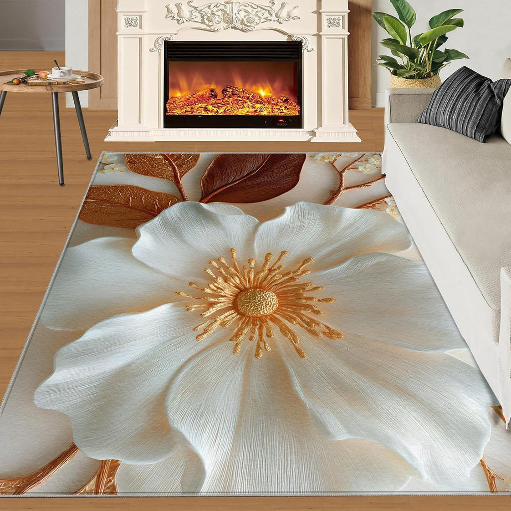 3D Florals Rugs for Bedroom, Flowers Rug 6x8, Flowers Dining Room Rugs Washable & Non Slip Large Carpet for Home Decor
