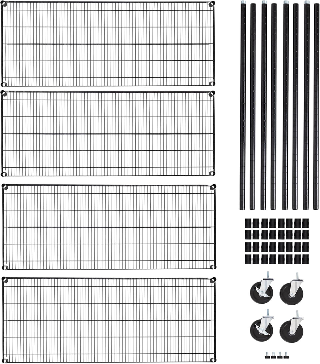 Seville Classics UltraDurable Heavy Duty NSF Solid Steel Wire Rack Storage Unit, Organizer for Garage, Warehouse, Office, Restaurant, Classroom, Kitchen, Black, 4-Tier Shelving, 60' W x 24' D