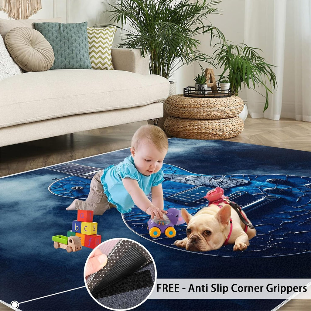 Guitar Rug 6x8-6x8 Rug, Music Area Rugs for Bedroom, Musical Instrument Rugs for Living Room, Boys Washable Carpet, Guitar Home Decor & Gifts
