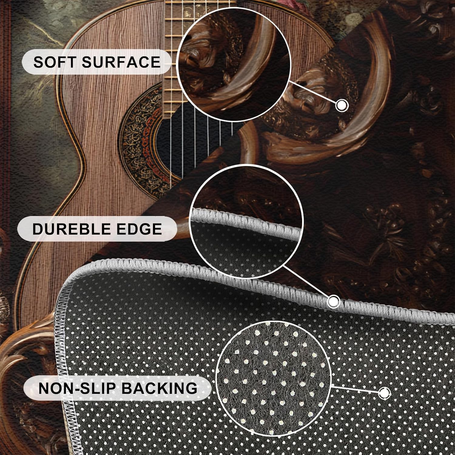 Guitar Area Rug - Musical Instrument Guitar Home Decor Rug - Music Bedroom Rugs, Indoor Non Slip Carpet for Music Classroom Studio Band 6x8ft