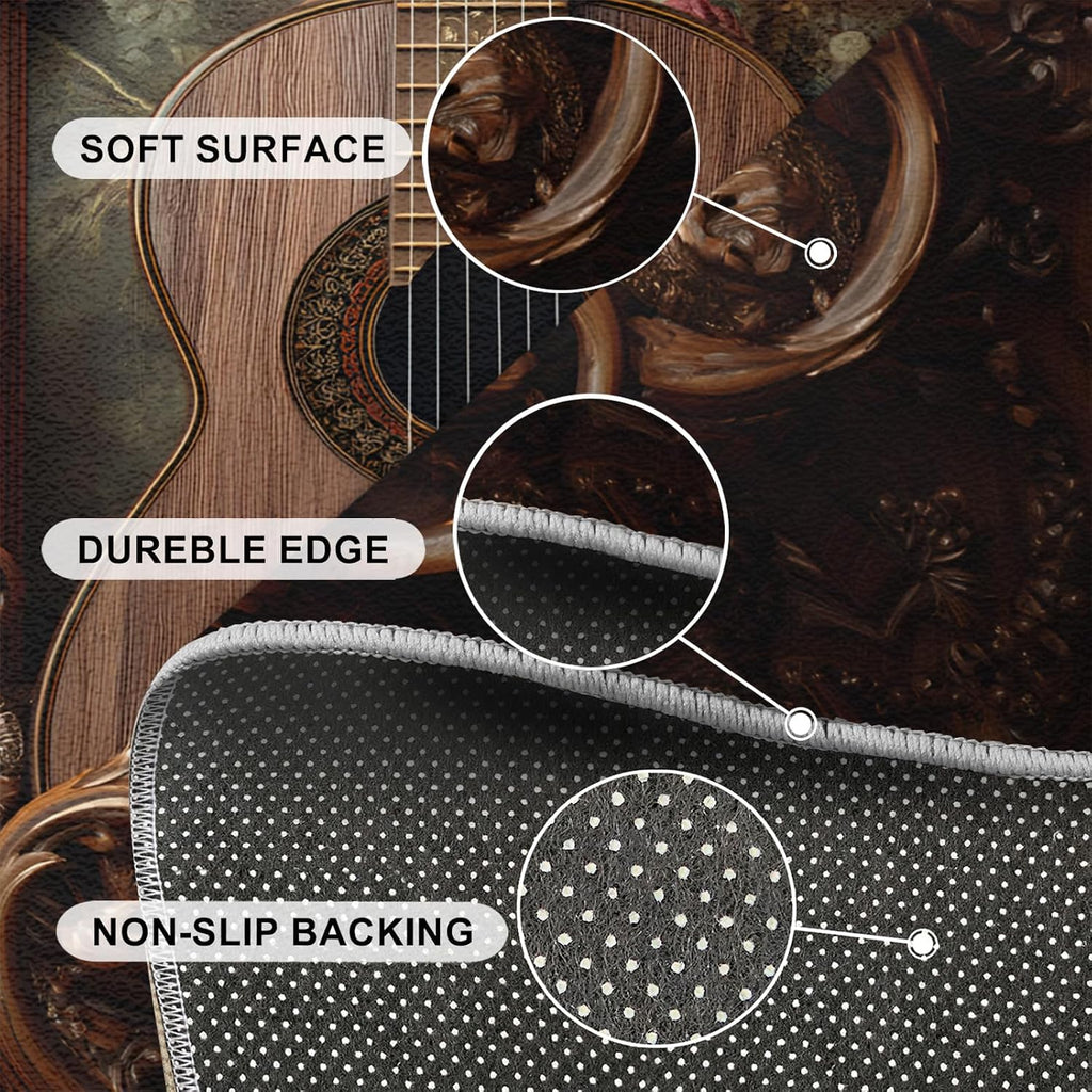 Guitar Area Rug - Musical Instrument Guitar Home Decor Rug - Music Bedroom Rugs, Indoor Non Slip Carpet for Music Classroom Studio Band 5x7ft