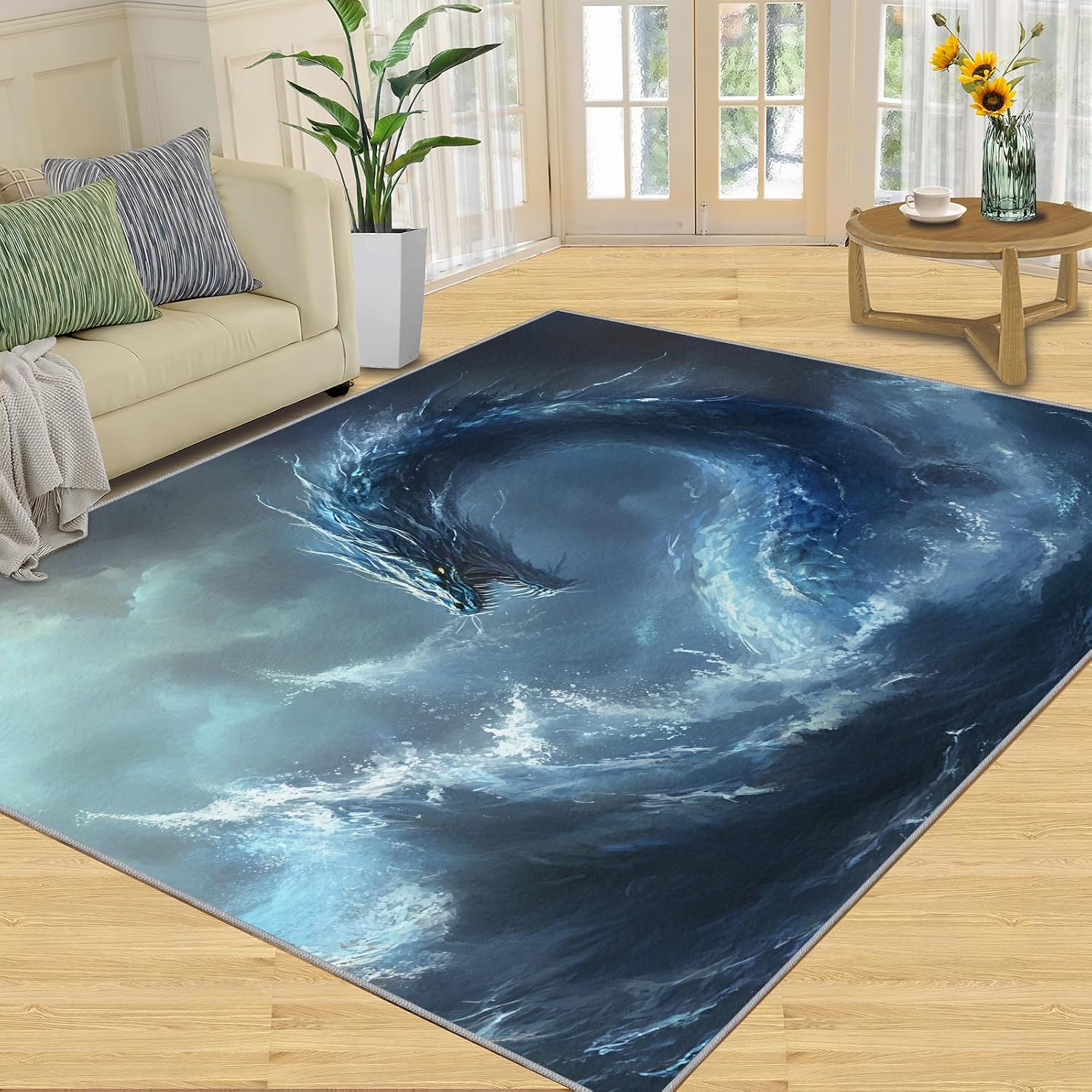 6x8 Dragon Area Rug - Sea Dragon Large Rugs for Living Room, Demon Wyrm Carpet Area Rug for Girls Bedroom Kids Room Basement Office Classroom