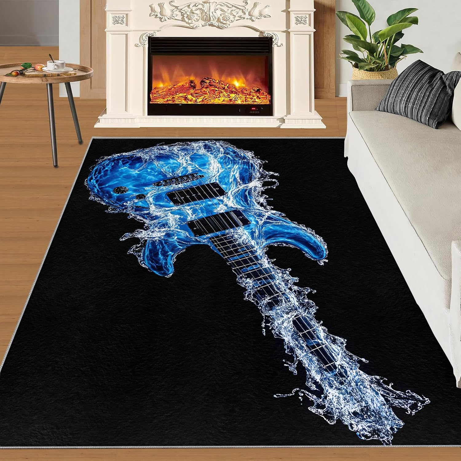 Electric Guitar Rugs for Music Room - 6x8 Rug, Music Area Rugs for Bedroom, Americana Guitars Rugs, Blue Guitars Washable Carpet for Nursery, Musical Carpet, Guitar Home Decor