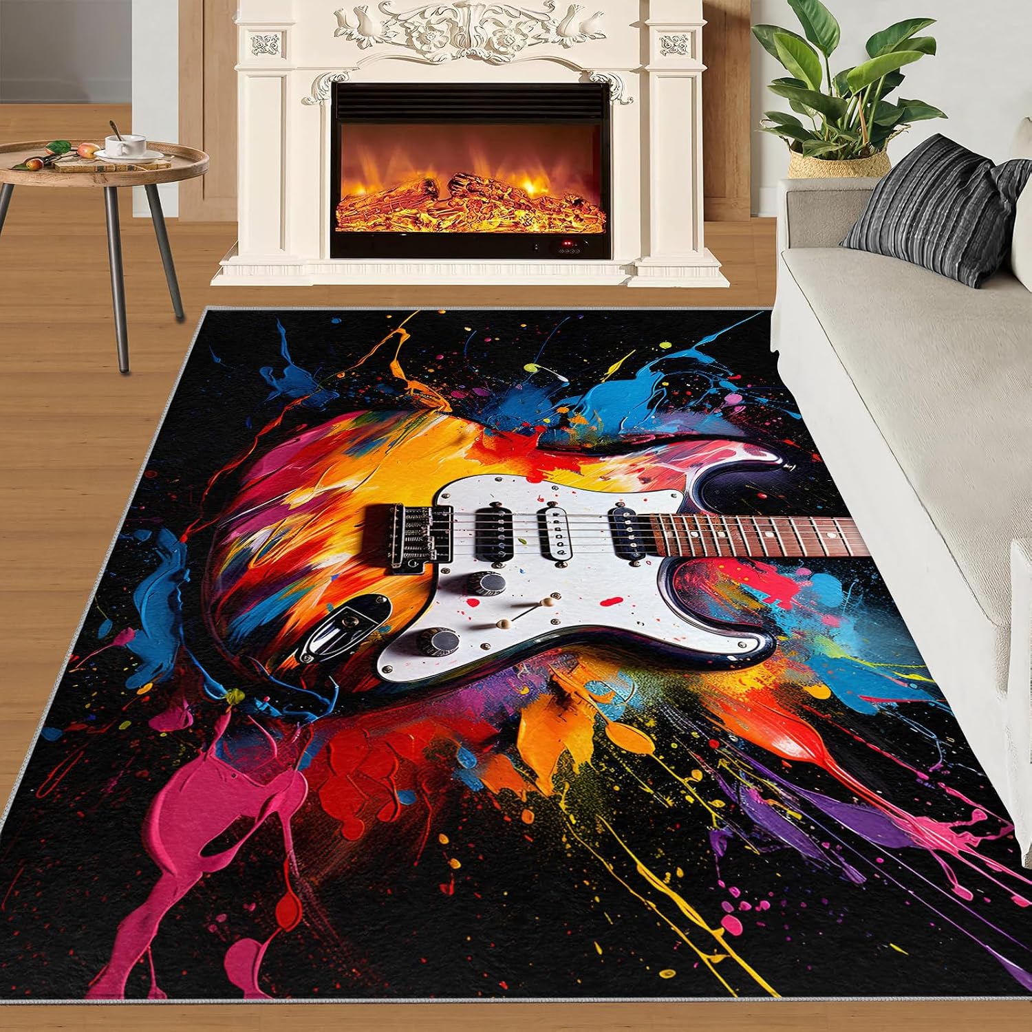 Guitar Area Rug - Cool Guitar Rugs for Bedroom - Music Lover Living Room Rug, Indoor Machine Washable Carpet for Music Studio Band Entertainment Room 6x8ft