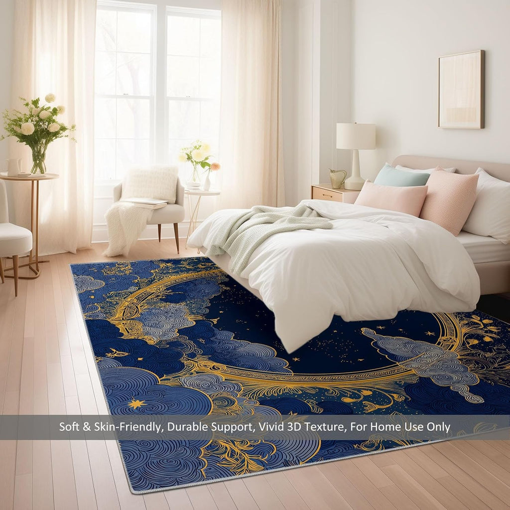 Fantasy Washable 5 x 7 ft Area Rugs for Living Room, Bedroom, Dining Room Kitchen, Office Carpet, Geometric Starry Sky Plant Flower Stain Resistant Non-Slip Large Rug, Durable Easy to Clean