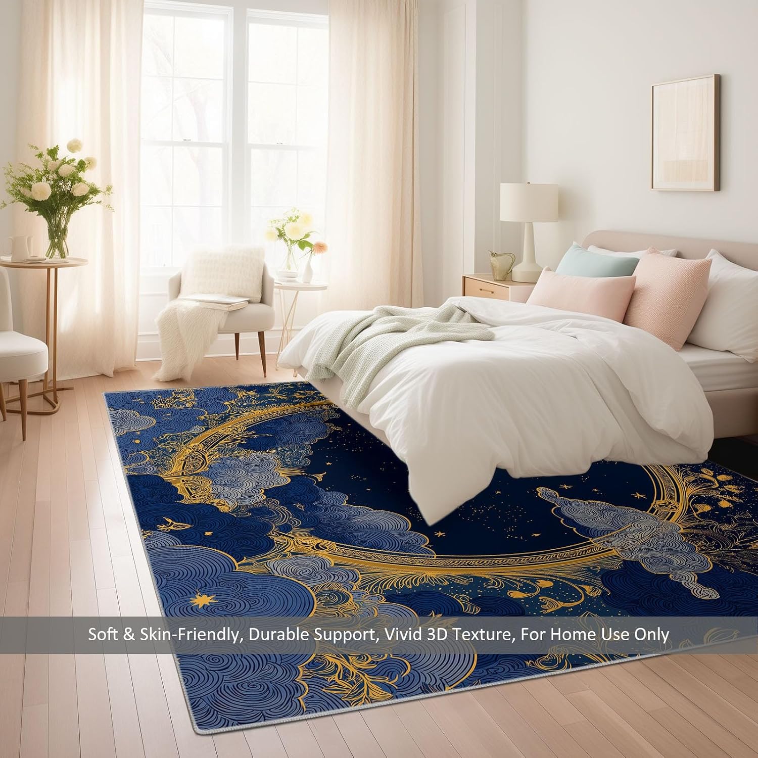 Fantasy Washable 5 x 7 ft Area Rugs for Living Room, Bedroom, Dining Room Kitchen, Office Carpet, Geometric Starry Sky Plant Flower Stain Resistant Non-Slip Large Rug, Durable Easy to Clean