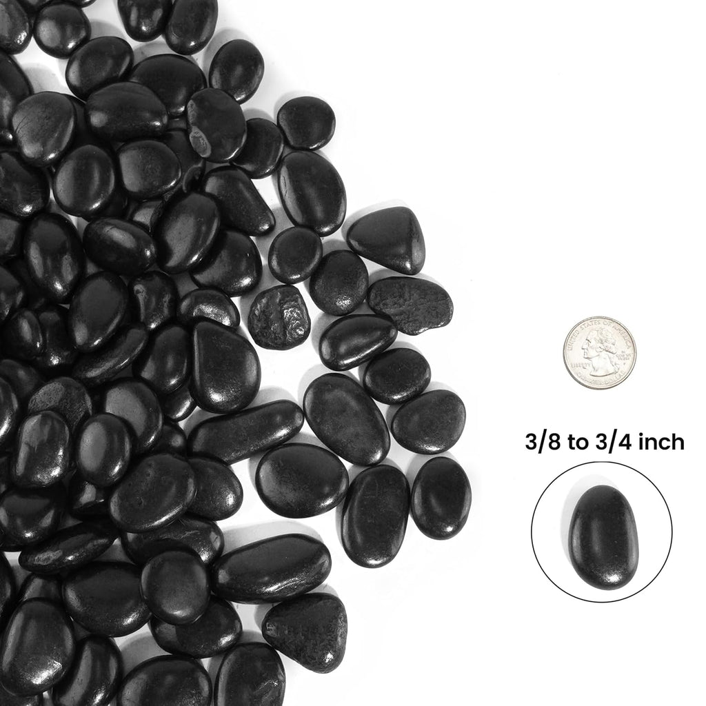 120 LBS River Rocks, StoneCreek, Decorative Garden Stones for Plant Landscaping, Polished Gravel Filler Pebbles for Home Decoration, Vases, Succulents, Flower Beds and Fish Tanks (Black, Medium)