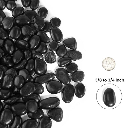 120 LBS River Rocks, StoneCreek, Decorative Garden Stones for Plant Landscaping, Polished Gravel Filler Pebbles for Home Decoration, Vases, Succulents, Flower Beds and Fish Tanks (Black, Medium)