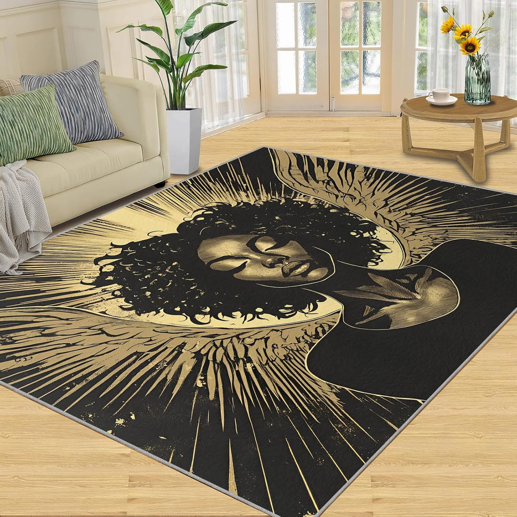 6x8 Black Women Area Rug - Mysterious Angel Large Rugs for Living Room, Retro American Woman Carpet Area Rug for Girls Bedroom Kids Room Basement Office Classroom