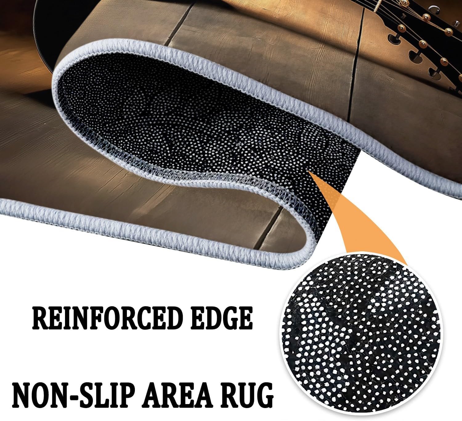 6x9 ft Area Rugs for Living Room, Musical Elements Guitar Kid & Pet Friendly Non Shedding Living Room Area Rugs, Musical Elements Washable Non Slip Soft Low Pile Print Carpet