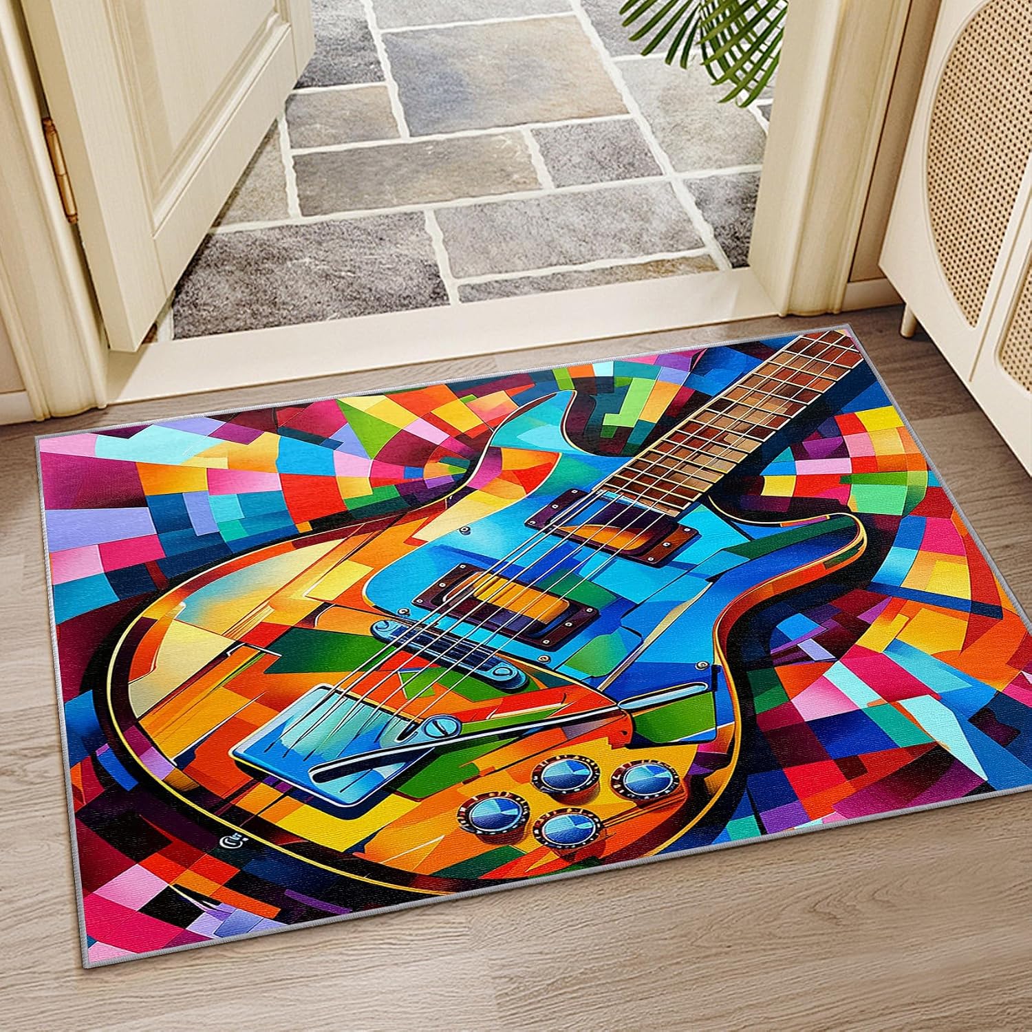 Guitar Rugs for Music Room - Guitar Rug, 6x8 Rug, Abstract Colorful Musical Area Rug, Multicolor Carpet, Washable & Non Slip & Soft Large Rugs, Guitar Home Decor Gifts