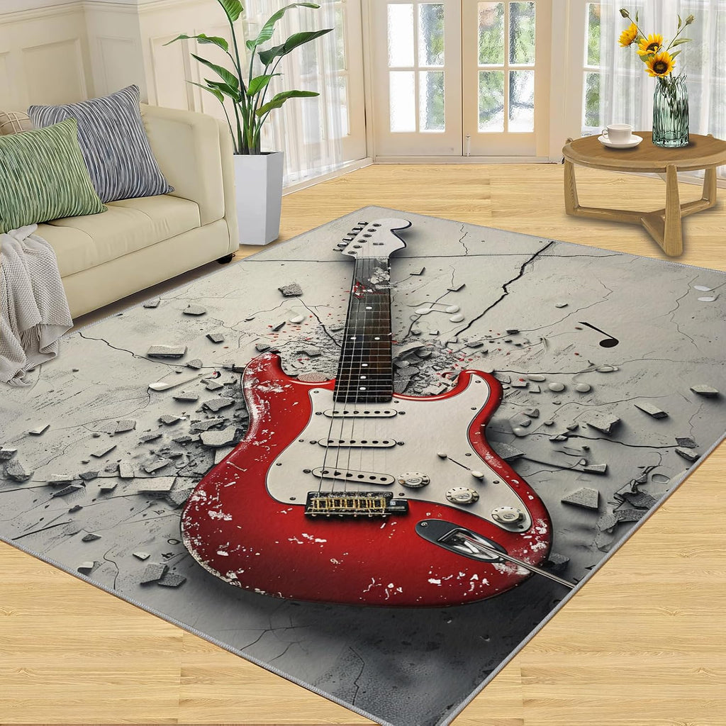 Guitar Area Rug - Cool Guitar Rugs for Bedroom - Music Lover Living Room Rug, Indoor Machine Washable Carpet for Music Studio Band Entertainment Room 6x8ft