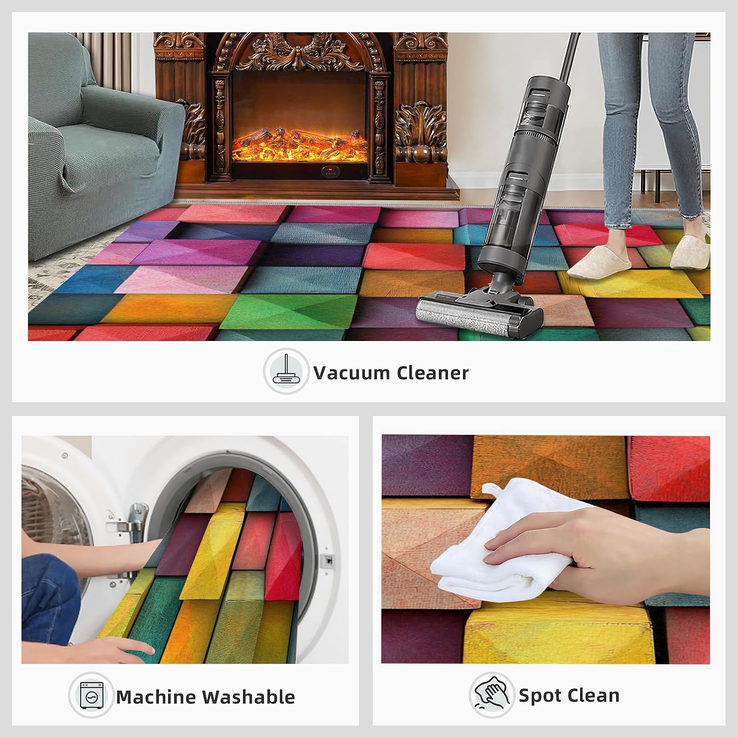 Colorful Rugs for Bedroom, 3D Geometry Area Rug, Abstract Modern Rugs for Living Room, 6x8 Washable Rug Non Slip & Low Pile, Indoor Carpet & Home Decor