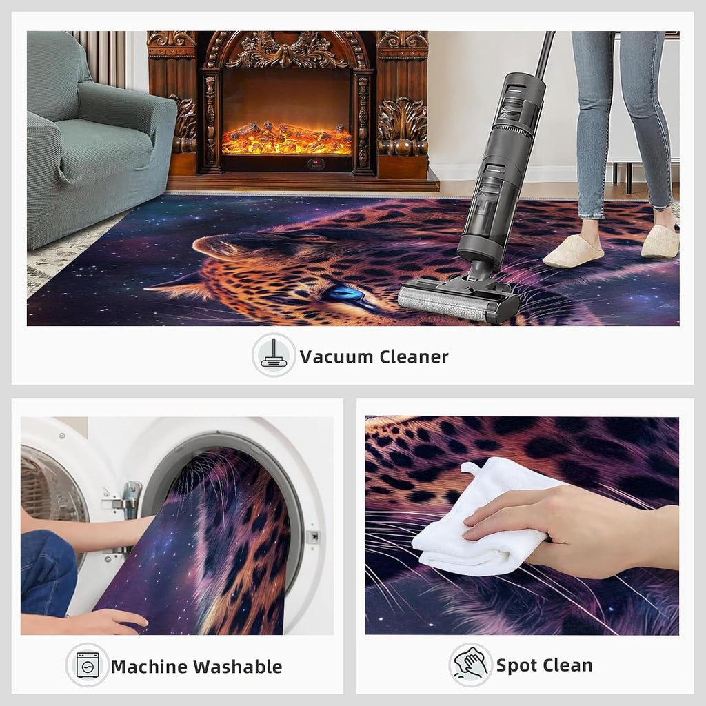 Cheetah Rug 6x8, Starry Sky Rugs for Living Room, Animal Rugs for Bedroom, Non Slip Washable Area Rug, Low Pile Carpet for Hardwood Floors