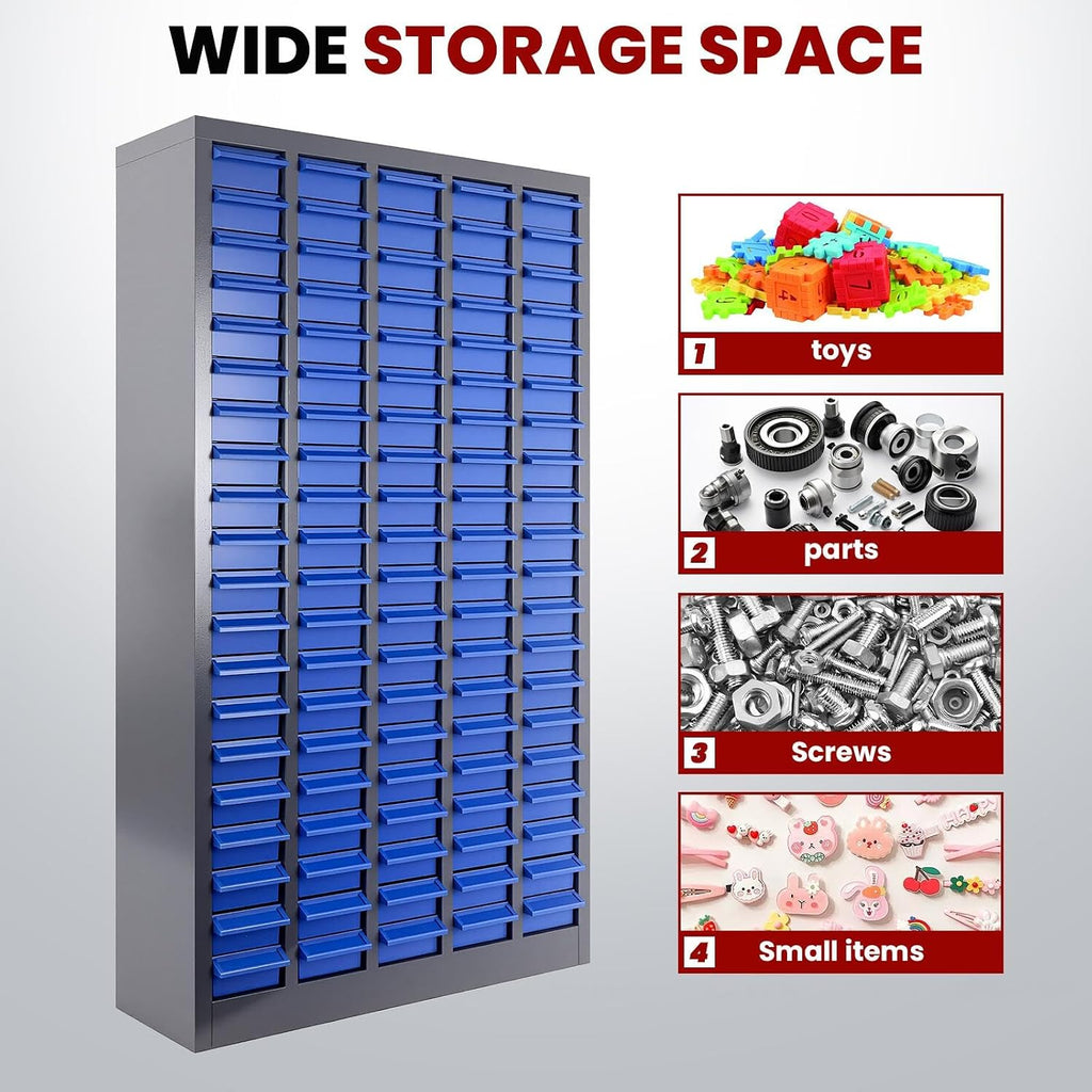 Small Parts Storage Organizer Parts Cabinet Screw Hardware Electronics Nuts Bolts Organizer Shelves Bin Tool with ABS Material Drawer Label Stickers for Garage Workshop Craft Art Hobby (100 Drawers)
