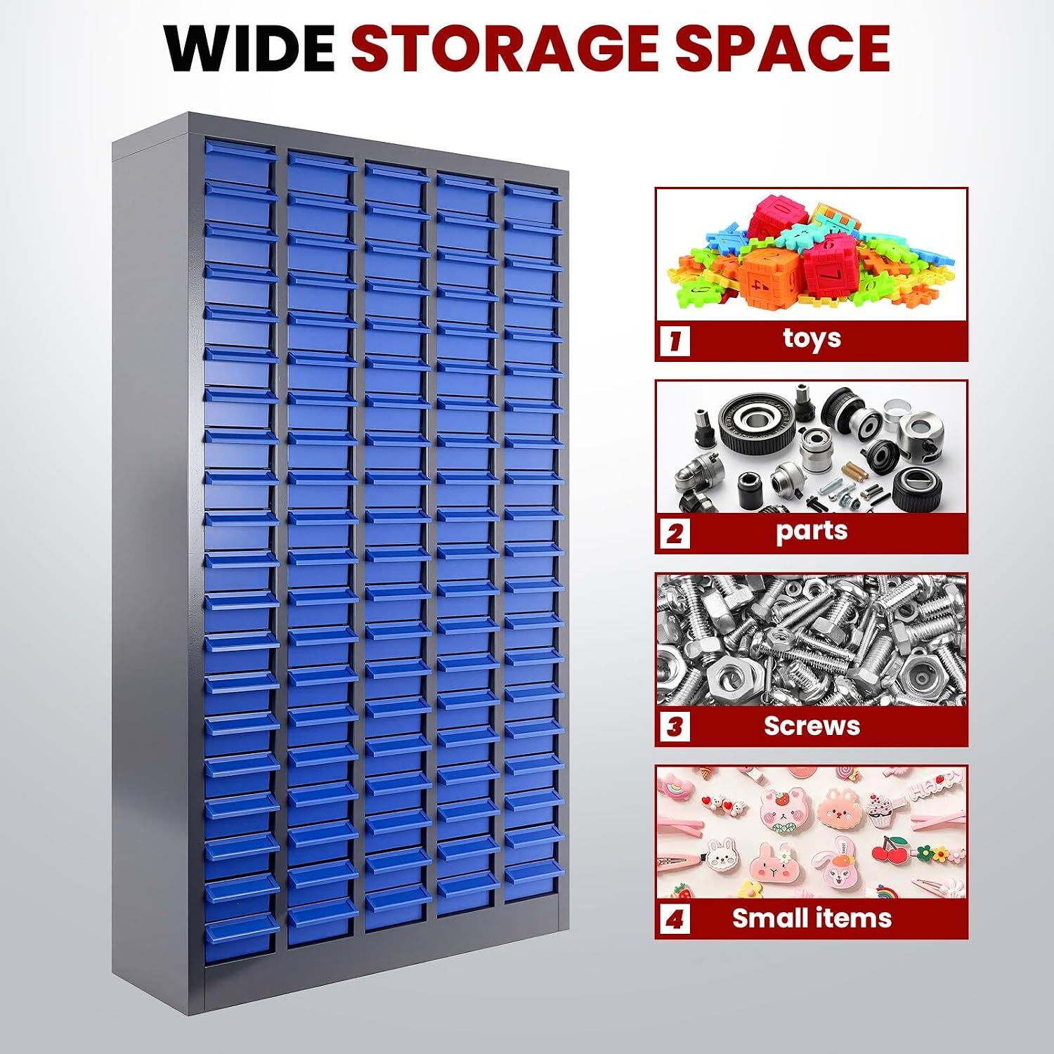 Small Parts Storage Organizer Parts Cabinet Screw Hardware Electronics Nuts Bolts Organizer Shelves Bin Tool with ABS Material Drawer Label Stickers for Garage Workshop Craft Art Hobby (100 Drawers)