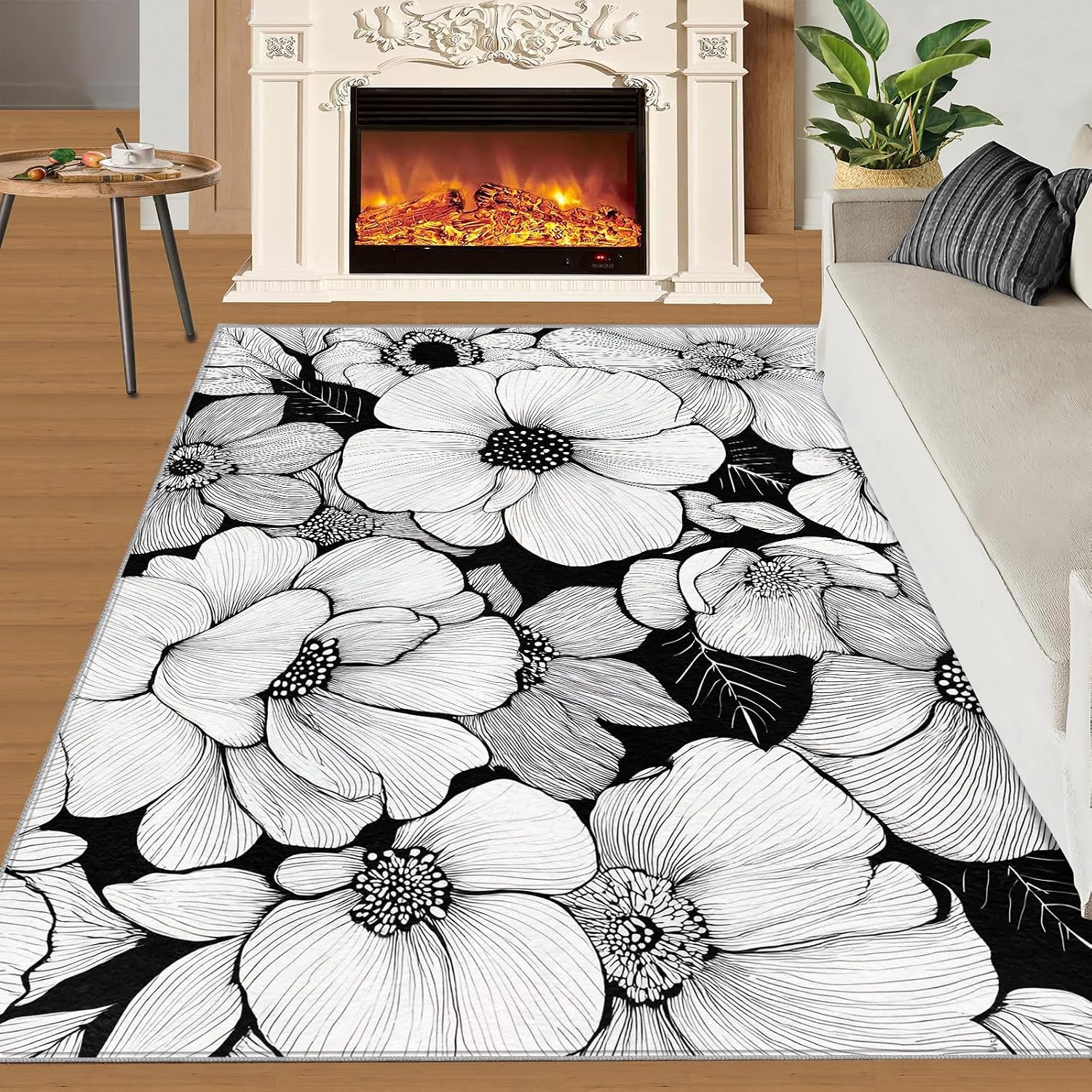 Florals Rugs for Bedroom, Flowers Rug 6x8, Rustic Florals Dining Room Rugs Washable & Non Slip Large Carpet for Home Decor