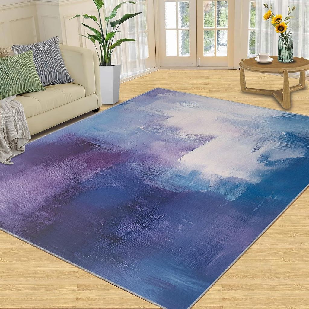 6x8 Abstract Area Rug - Blue-Purple-Blocks Large Rugs for Living Room, Abstract Art Carpet Area Rug for Girls Bedroom Kids Room Basement Office Classroom